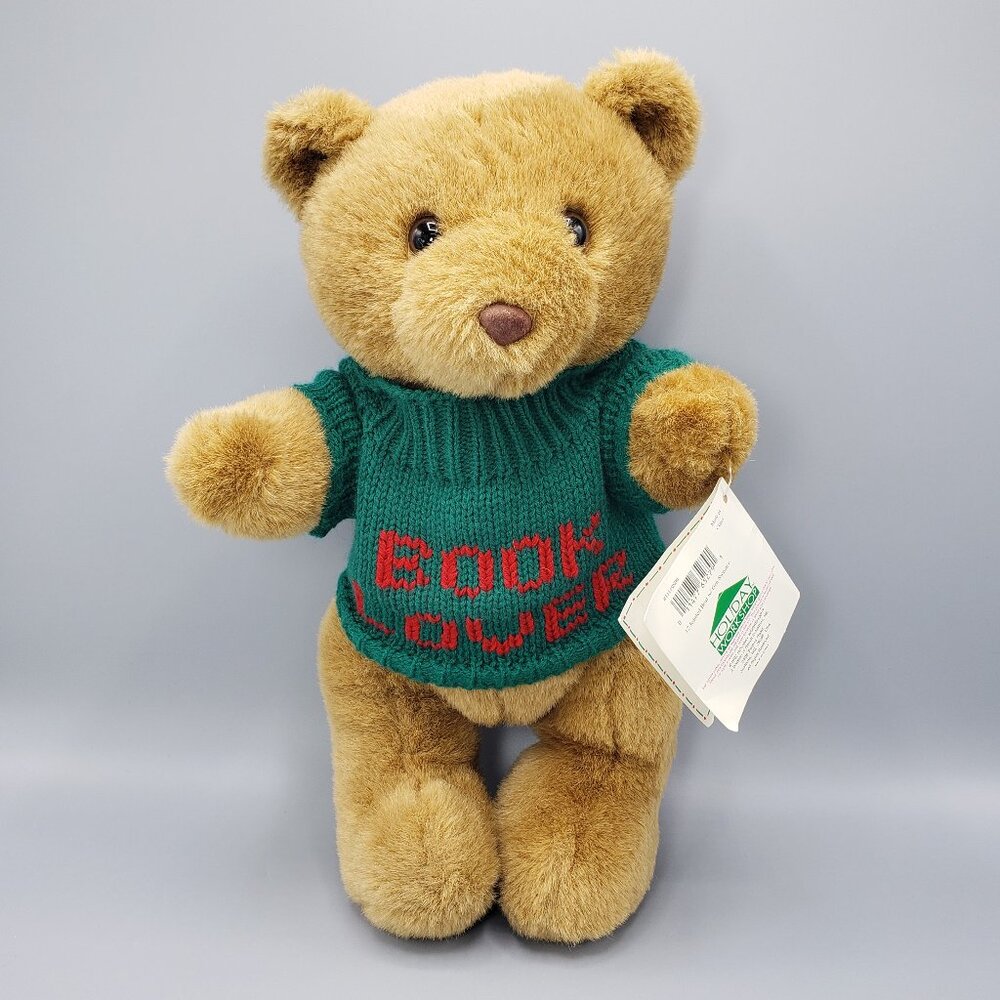 Book Lover Plush Jointed Brown Bear 16" Sweater Holiday Workshop Vintage 1997